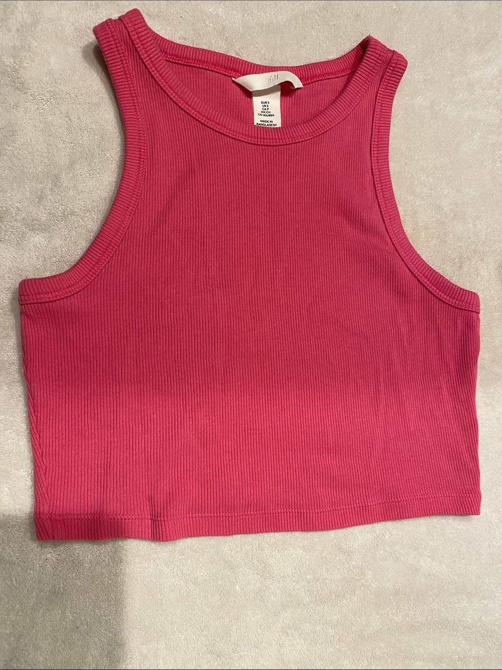 H&M Hot Pink Ribbed Cropped Tank Top